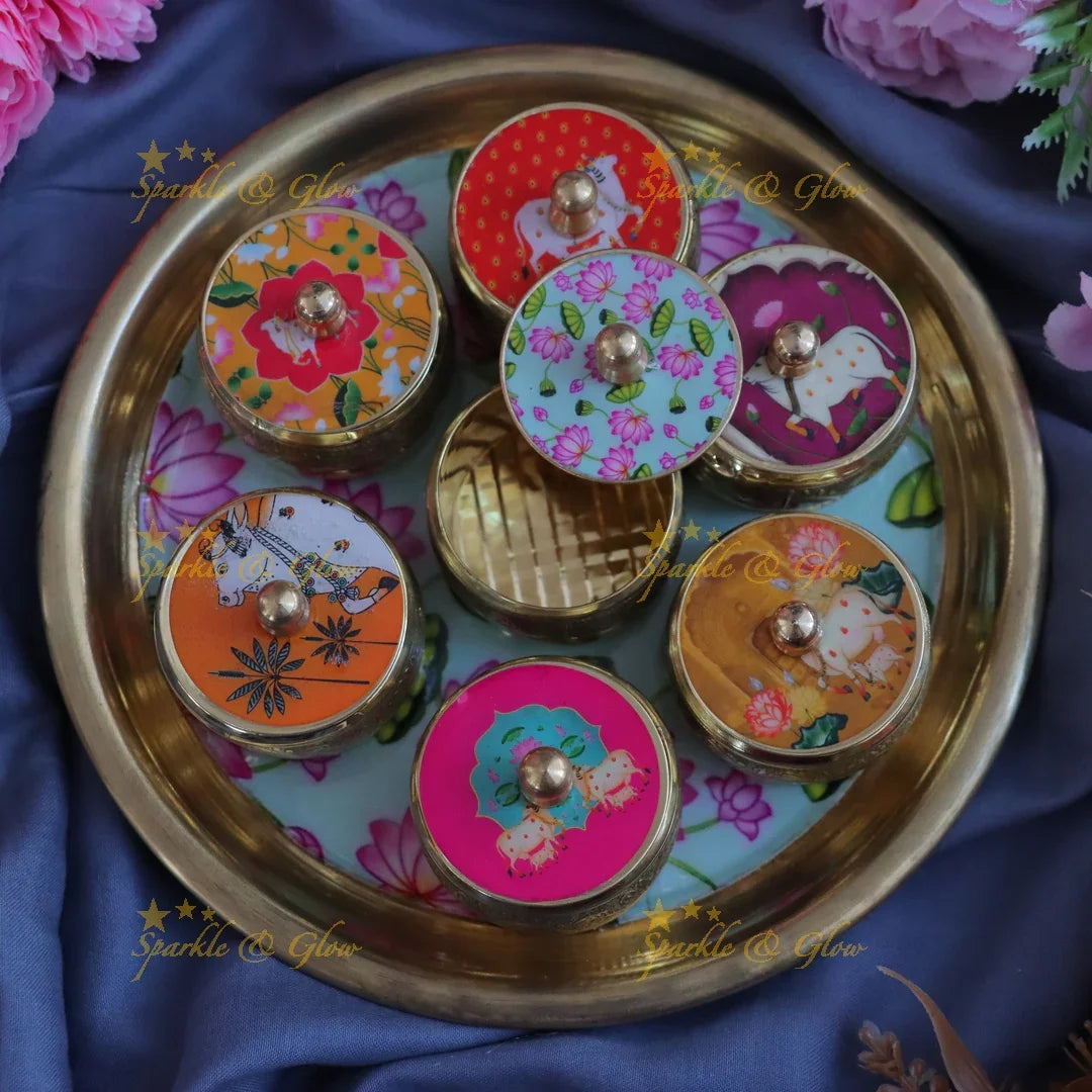 Exquisite Pichwai Kumkum Box Set with Artistic Tray