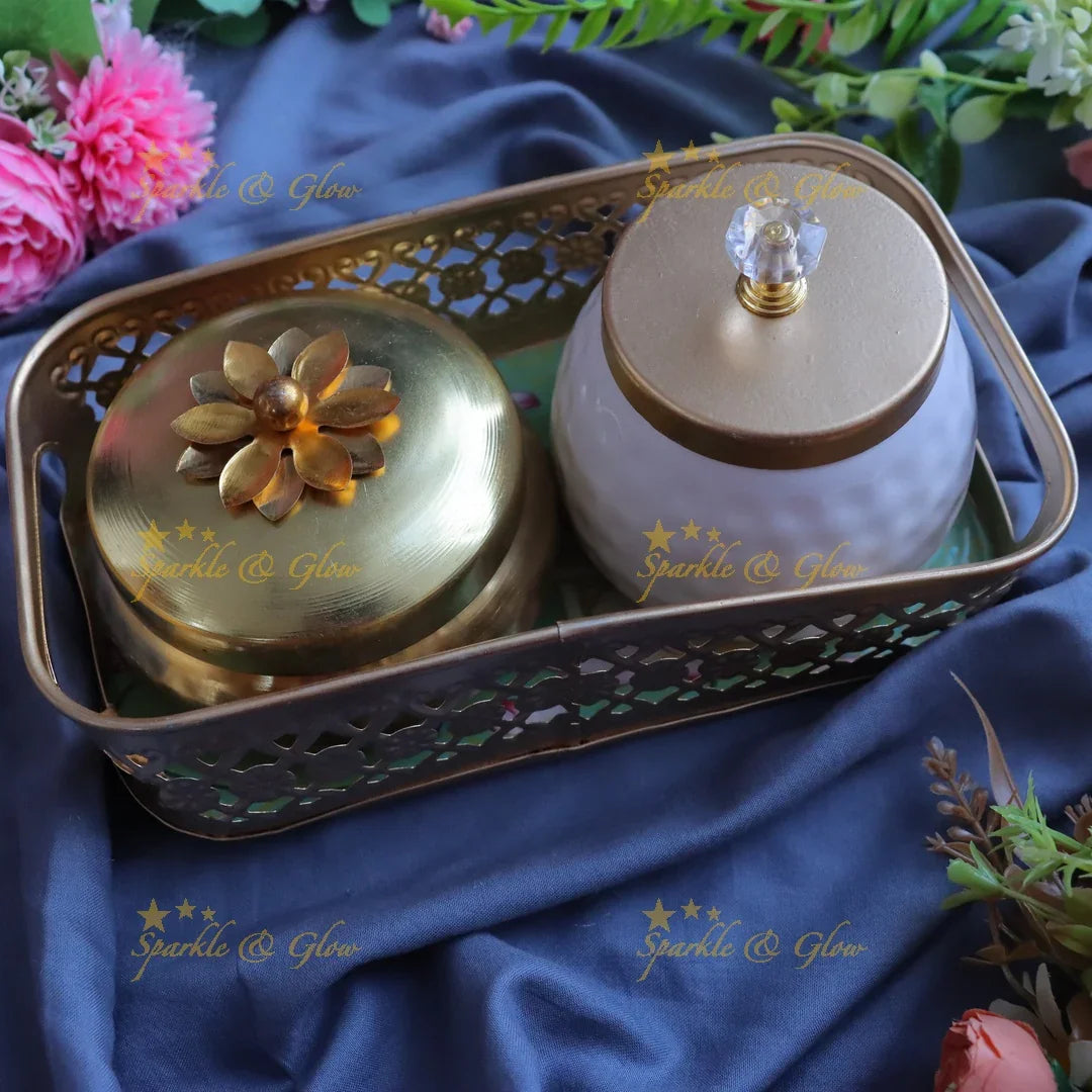 Elegant Festive Golden Tray Set | Sparkle & Glow