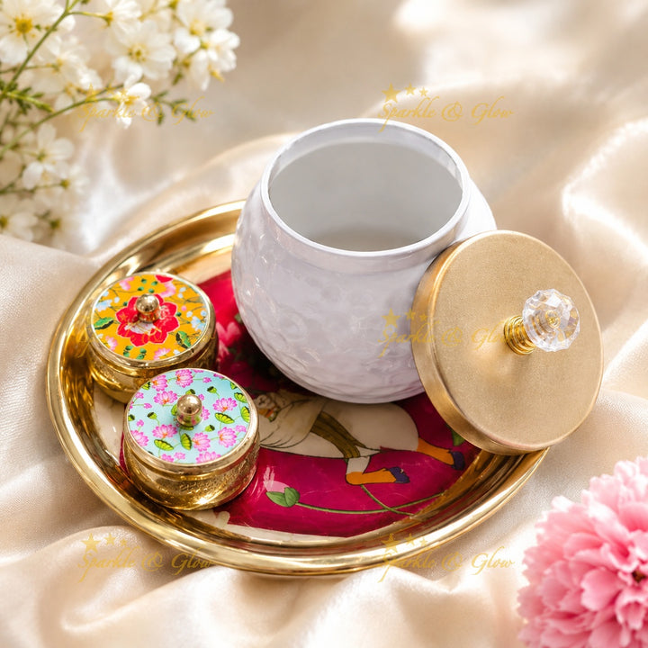 Exquisite Kumkum Box Set with Tray - Perfect for Gifting