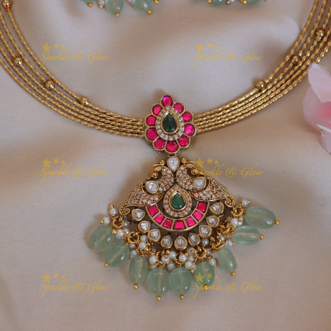 Mint Green Peacock Necklace Set – Elegant & Festive