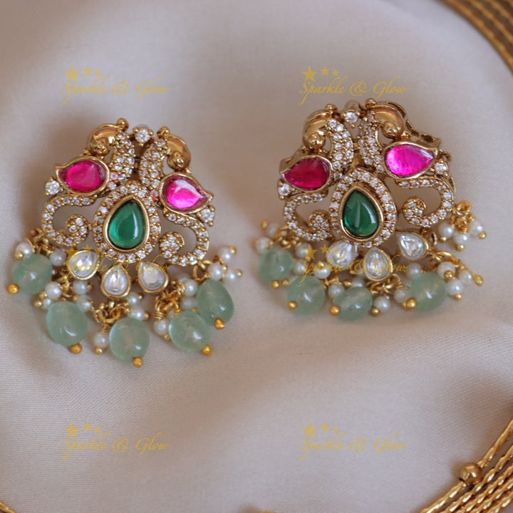 Mint Green Peacock Necklace Set – Elegant & Festive