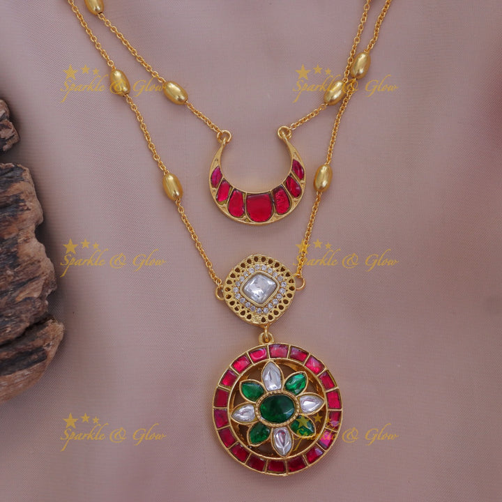 Exquisite Floral Half Moon Necklace: Festive Elegance