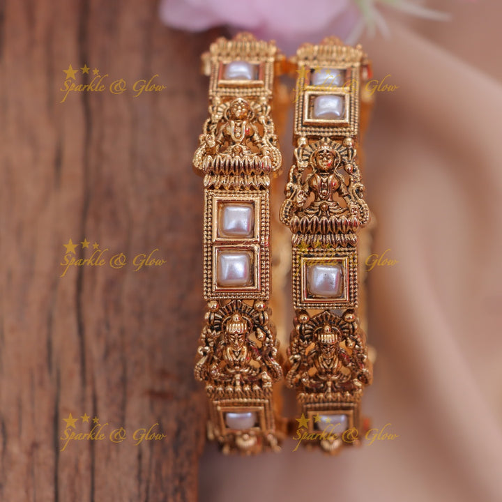 Statement Lakshmi Carved Bangles with Color Stones