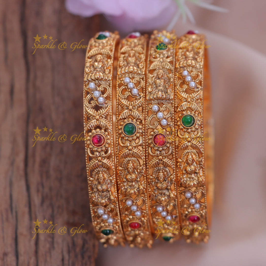 Lakshmi Pearl Temple Bangles - Exquisite Gold Charm