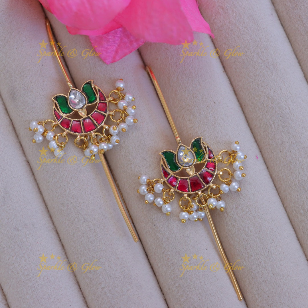 Exquisite Half Moon Floral Pearl Ear Cuff - Festive Elegance