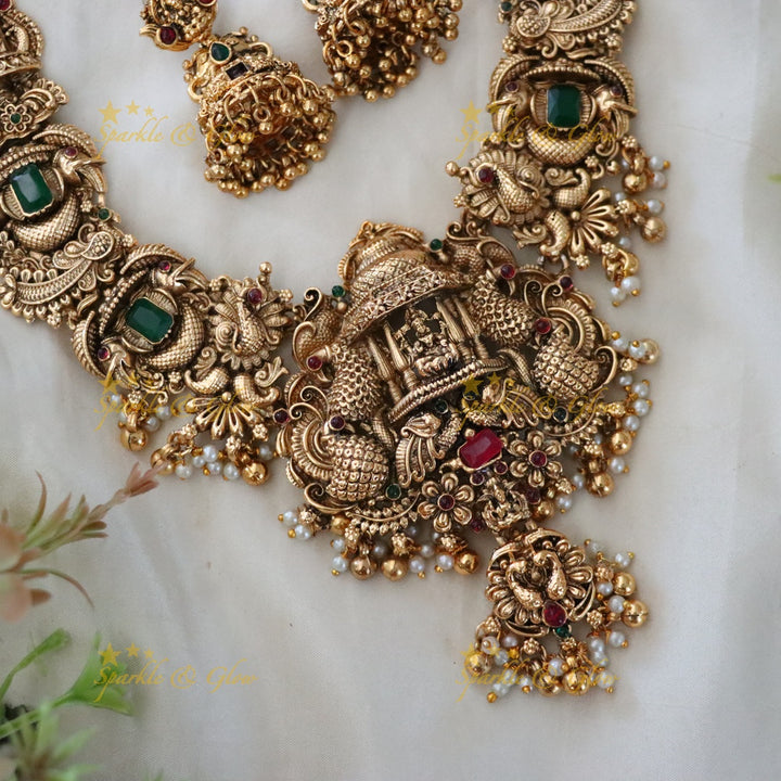 Exquisite Lakshmi Peacock Gold Necklace – Festive Jewelry