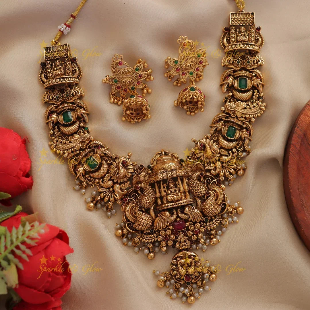 Exquisite Lakshmi Peacock Gold Necklace – Festive Jewelry