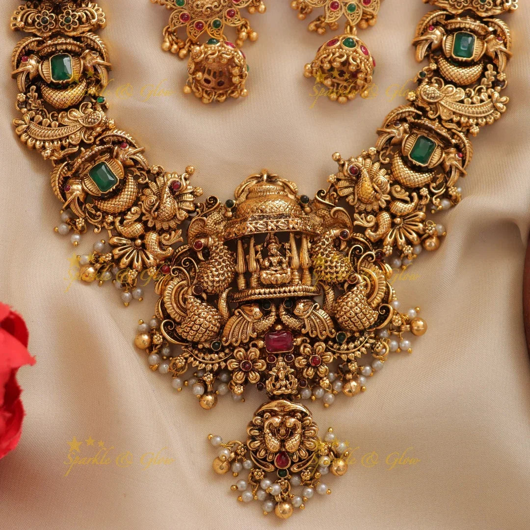 Exquisite Lakshmi Peacock Gold Necklace – Festive Jewelry
