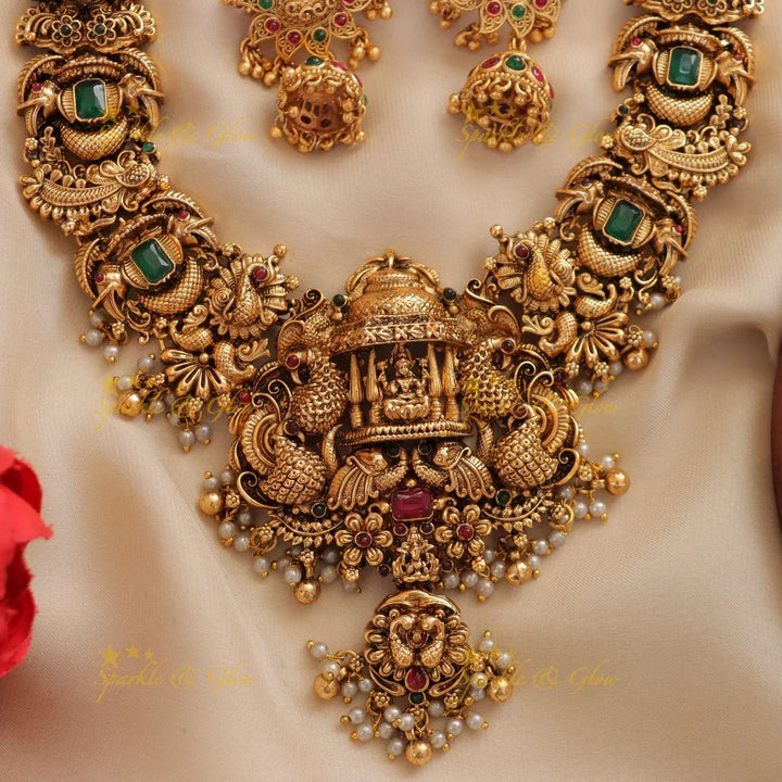 Exquisite Lakshmi Peacock Gold Necklace – Festive Jewelry
