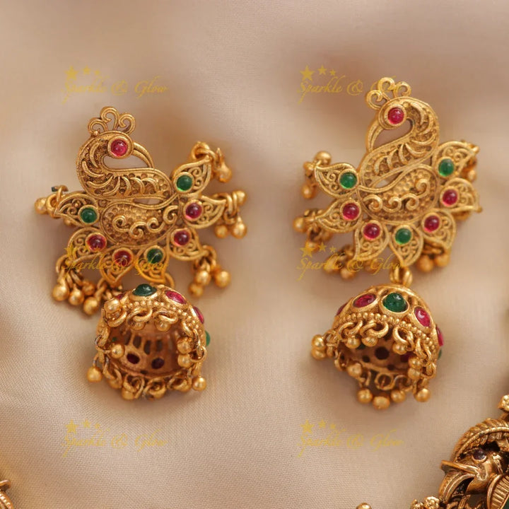 Exquisite Lakshmi Peacock Gold Necklace – Festive Jewelry