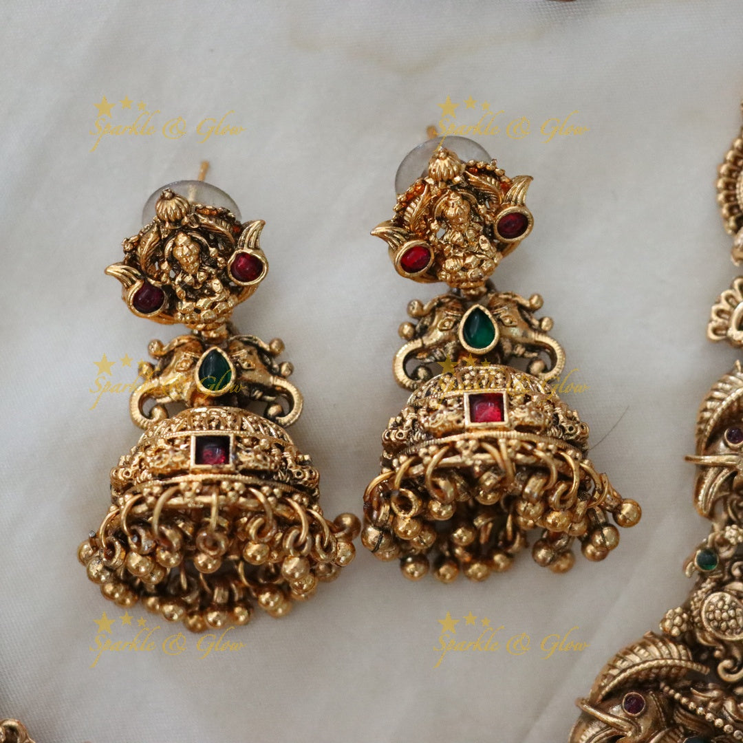 Exquisite Lakshmi Peacock Gold Necklace – Festive Jewelry