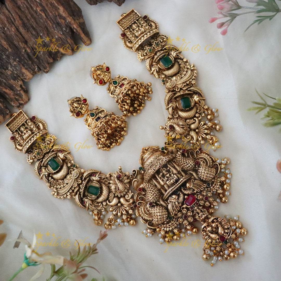 Exquisite Lakshmi Peacock Gold Necklace – Festive Jewelry