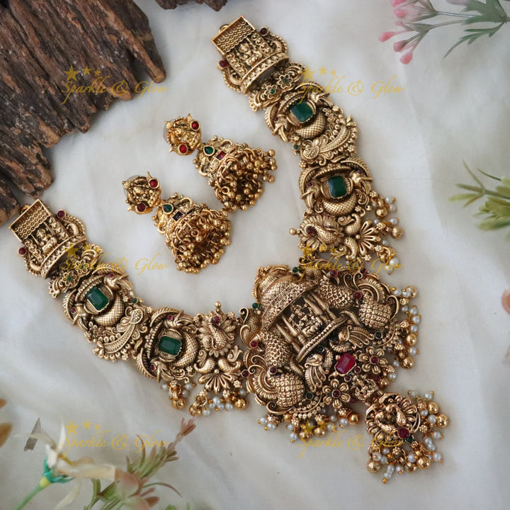 Exquisite Lakshmi Peacock Gold Necklace – Festive Jewelry