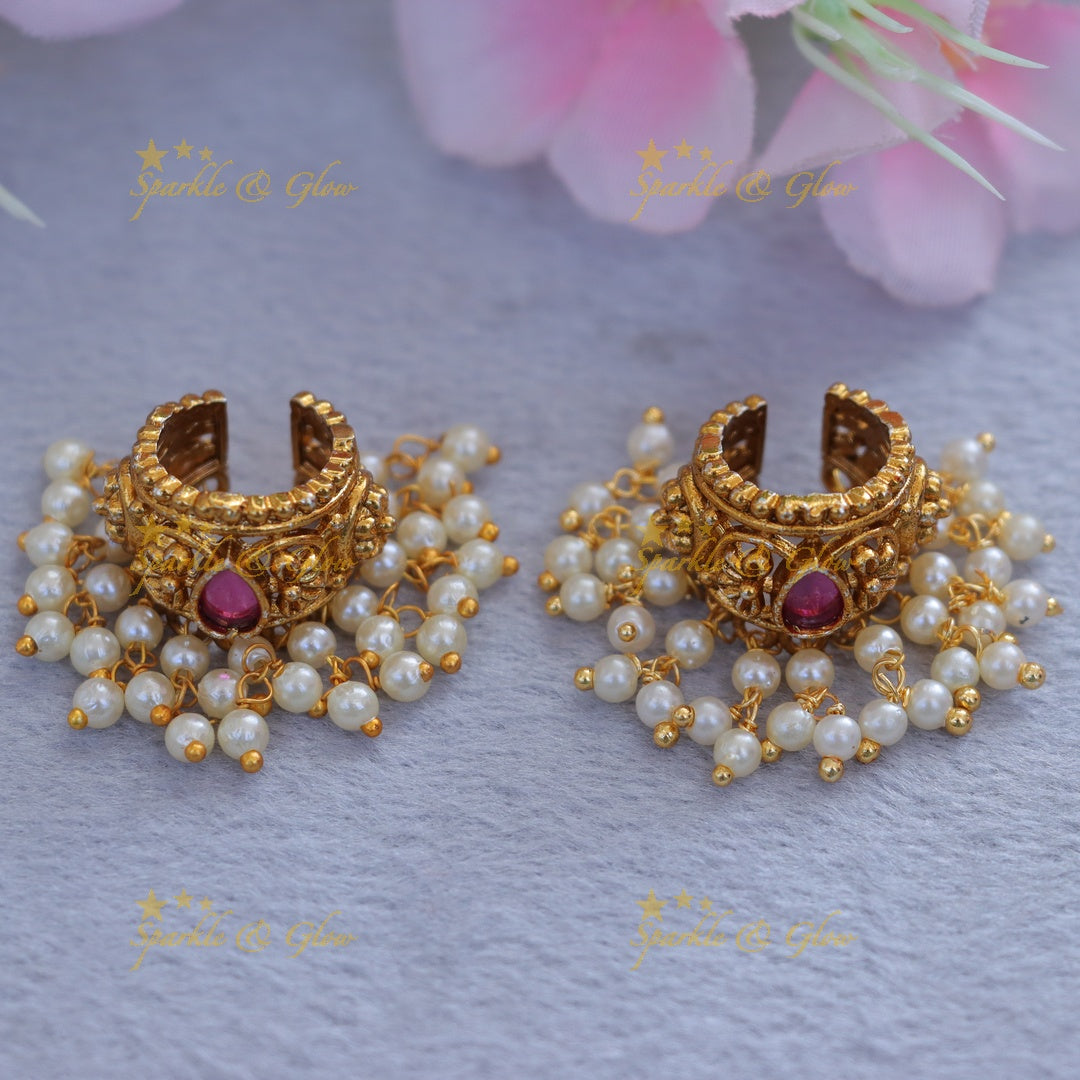 Exquisite Gold Pearl Bugadi Earrings for Festive Occasions
