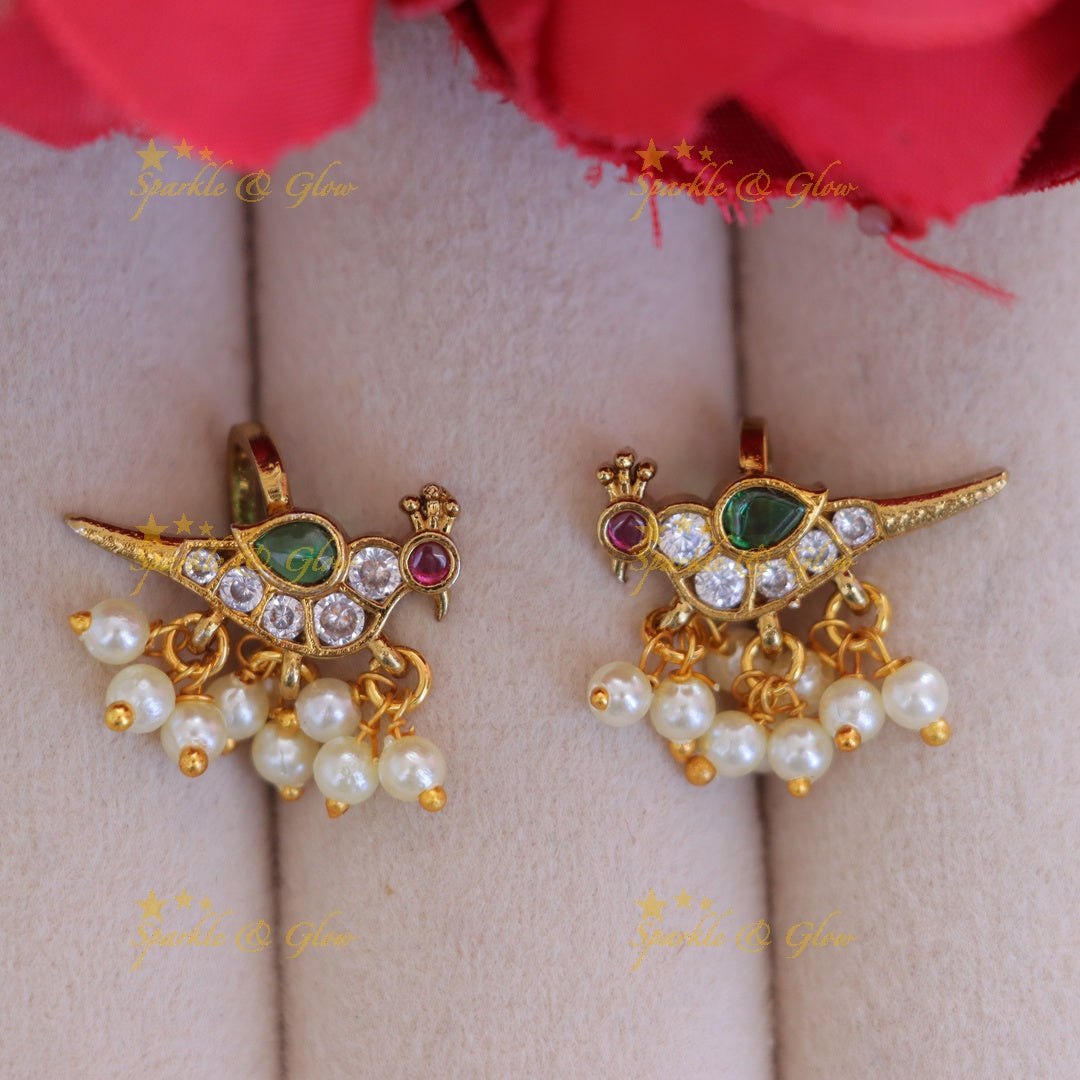 Exquisite Parrot Carved Pearl Bugadi Earrings