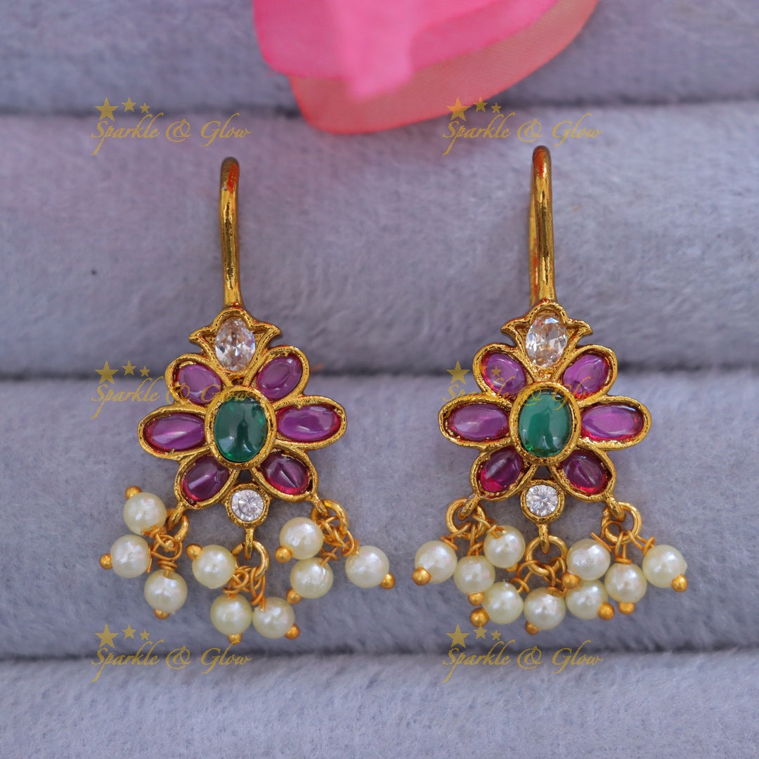Floral Pearl Bugadi Earrings - Perfect for Celebrations