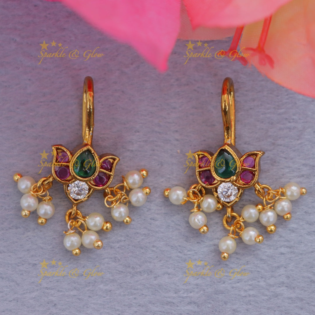 Elegant Lotus Bugadi Earrings with Pearls - New Arrival