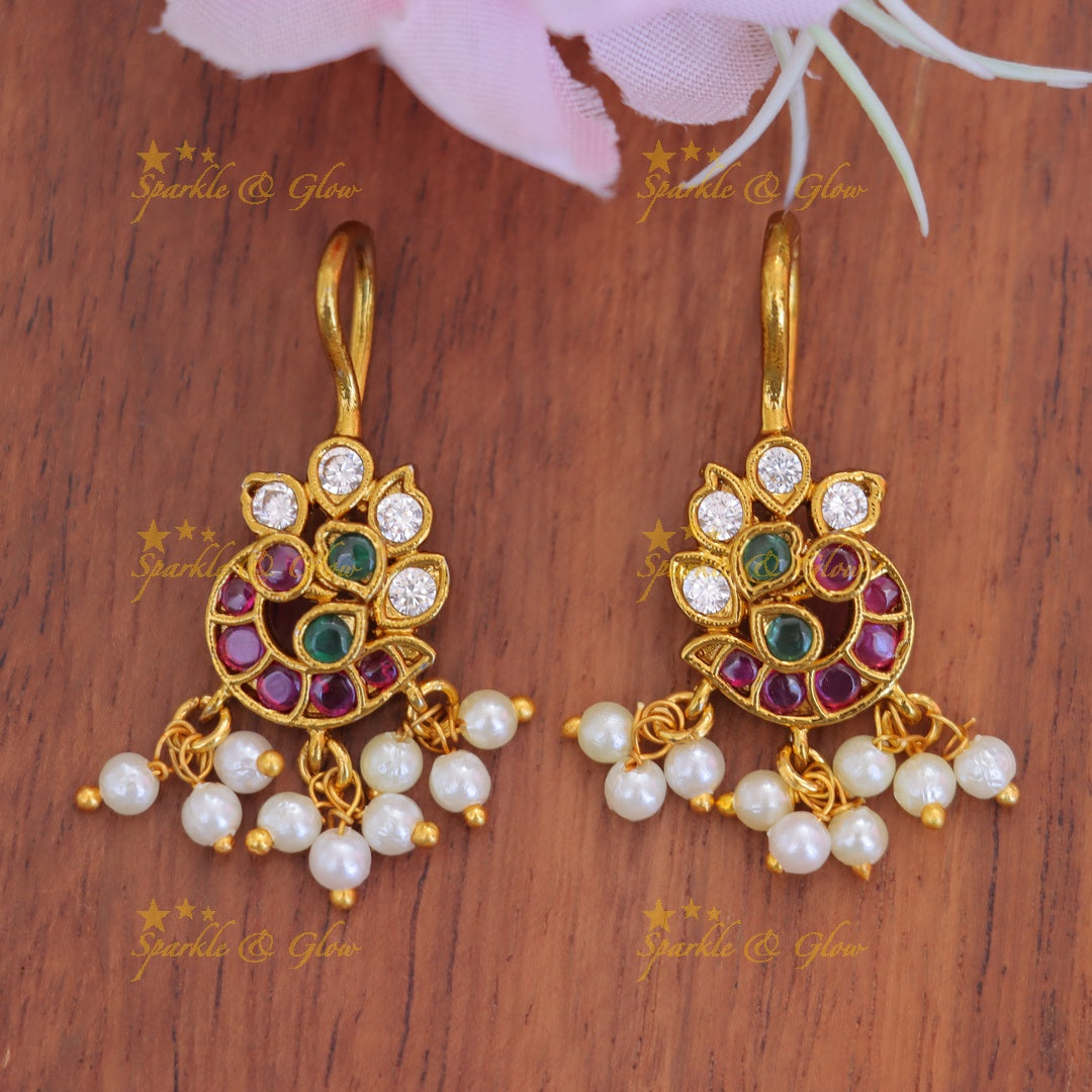 Exclusive Peacock Stone Pearl Bugadi Earrings