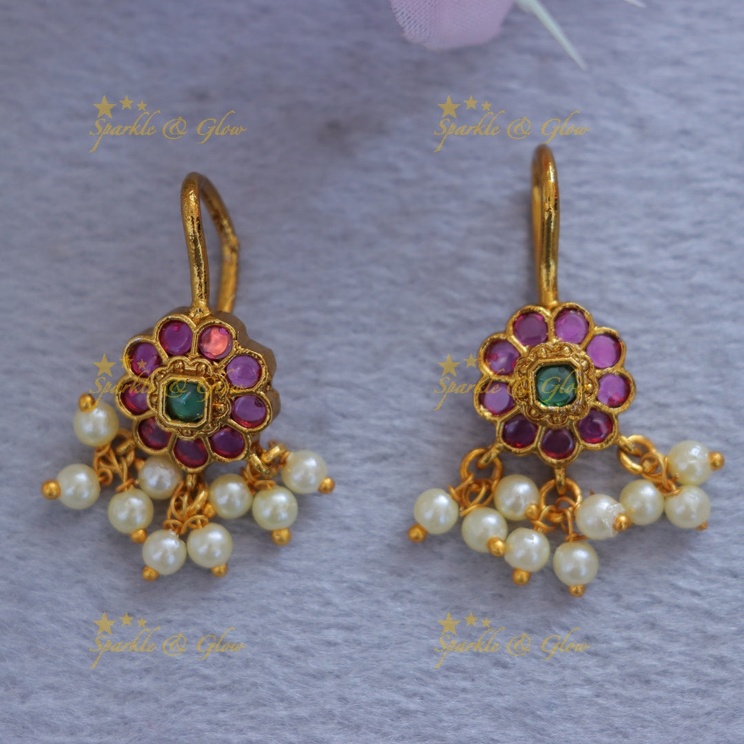 Exquisite Floral Pearl Gold Bugadi Earrings
