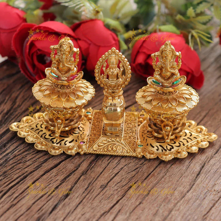 Luxurious Ganesh Lakshmi Kumkum Box - Temple Collection