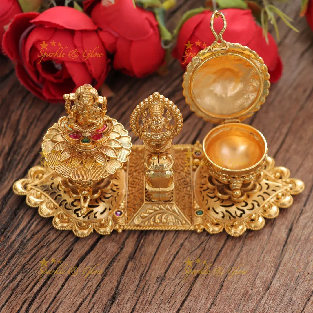 Luxurious Ganesh Lakshmi Kumkum Box - Temple Collection