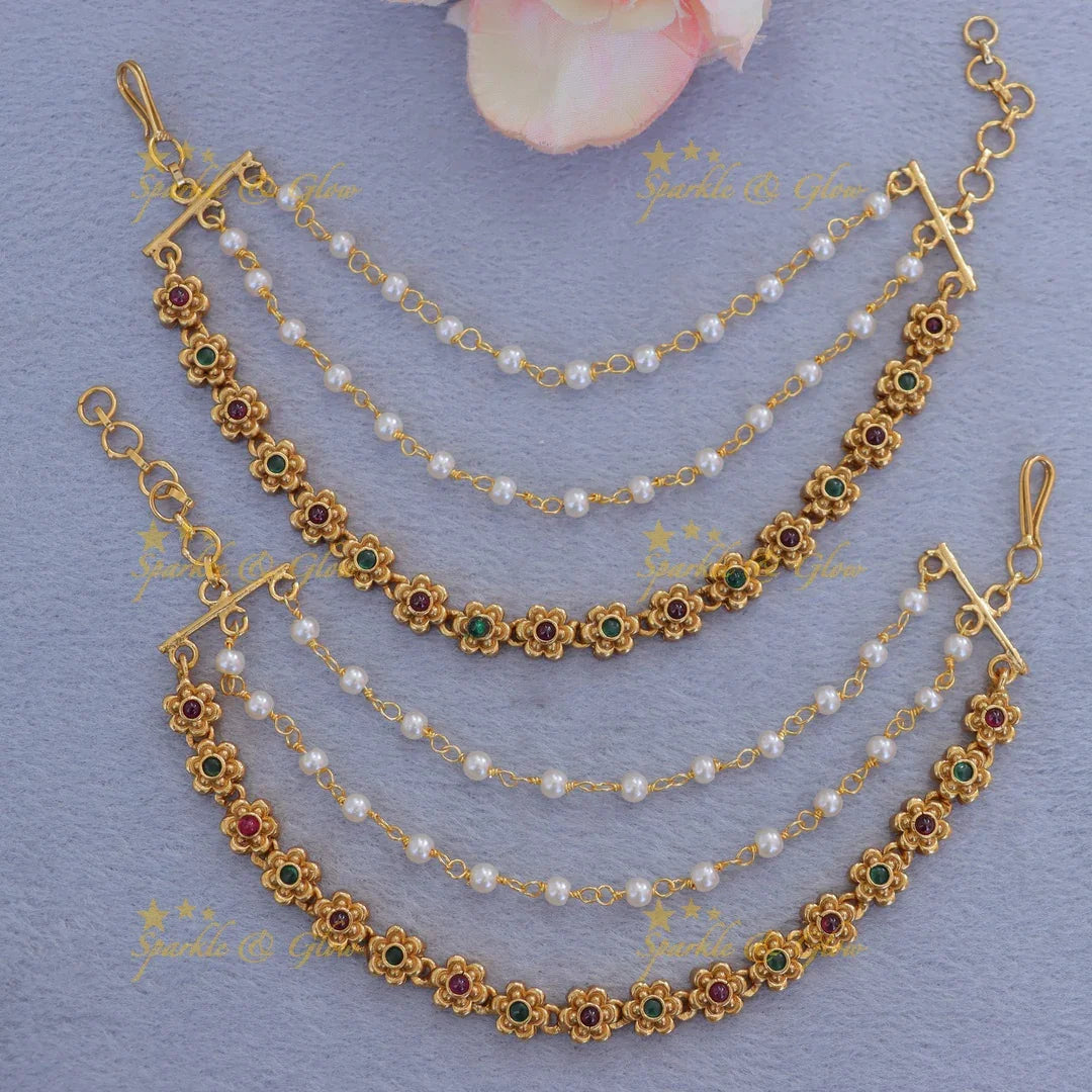 Elegant Pearl Floral Ear Chain - Sparkle & Glow