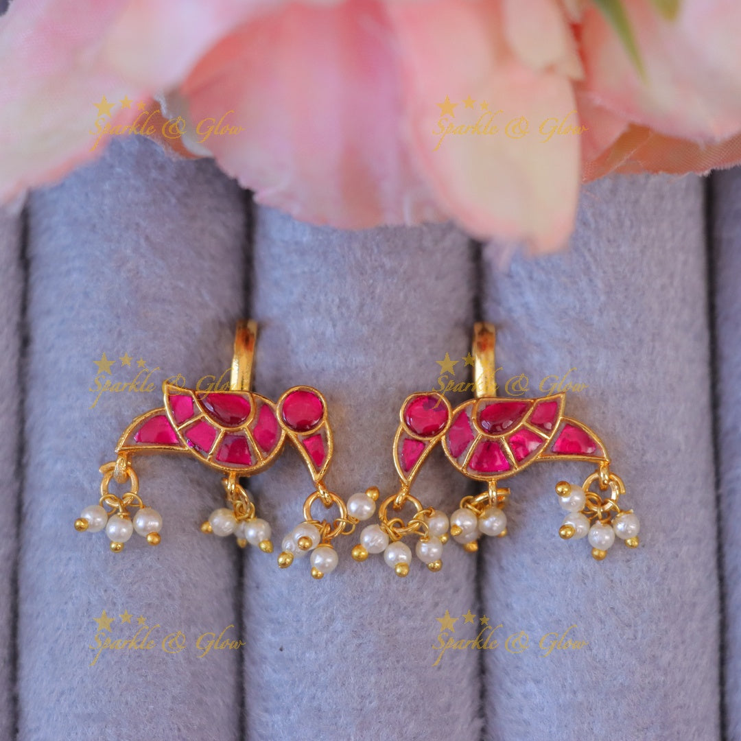 Exquisite Parrot Pearl Bugadi Earrings - A Festive Delight