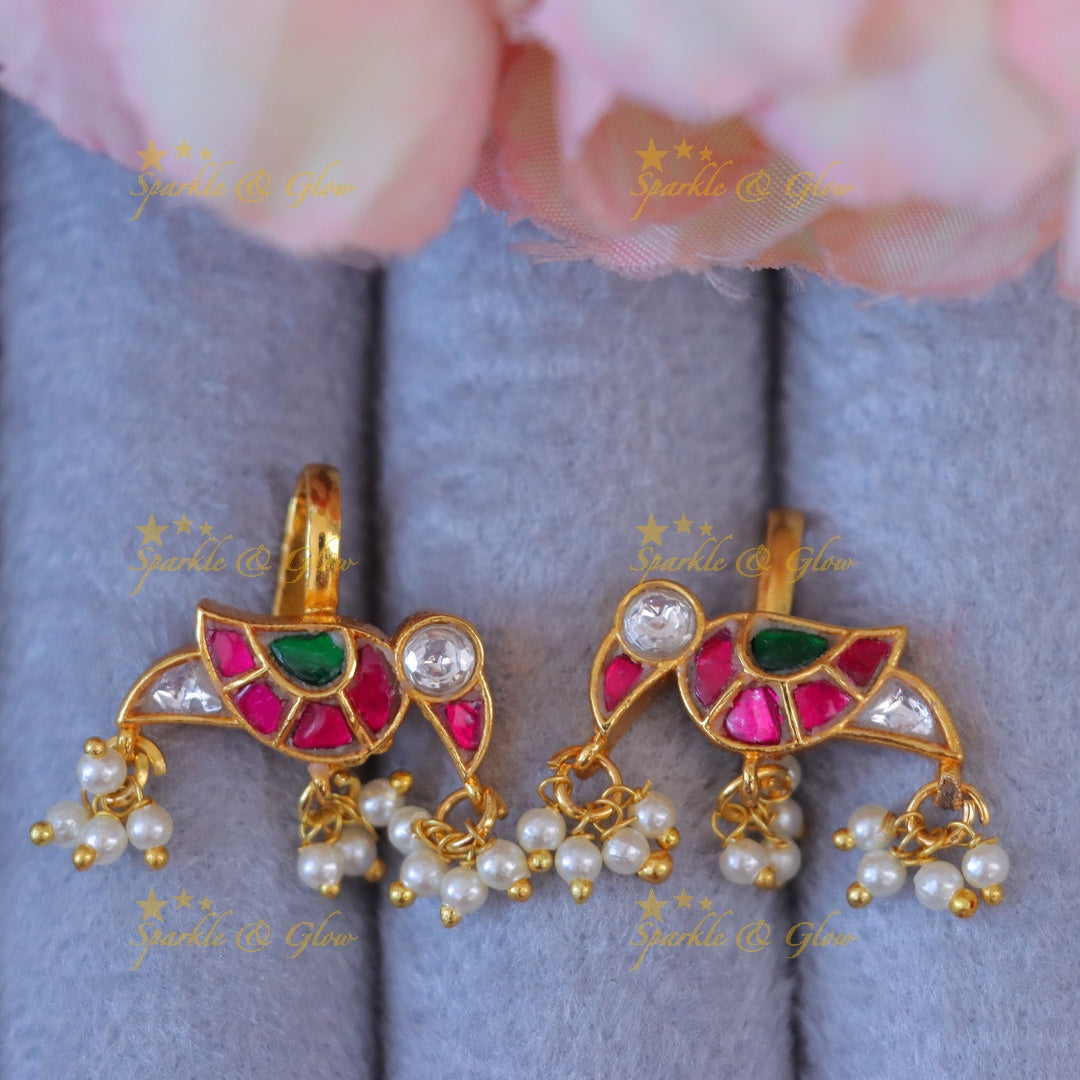 Exquisite Parrot Pearl Bugadi Earrings - A Festive Delight