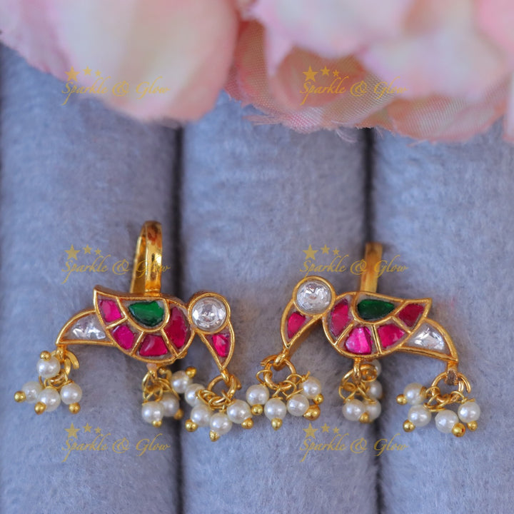 Exquisite Parrot Pearl Bugadi Earrings - A Festive Delight