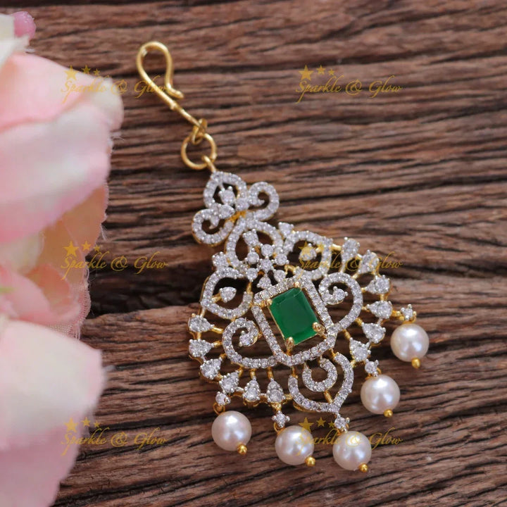 Exquisite Pearl and Floral Maang Tikka for Bridal Elegance