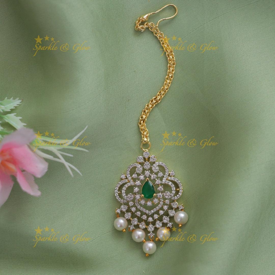 Exquisite Gold Polish Maang Tikka with Pearls | Sparkle & Glow