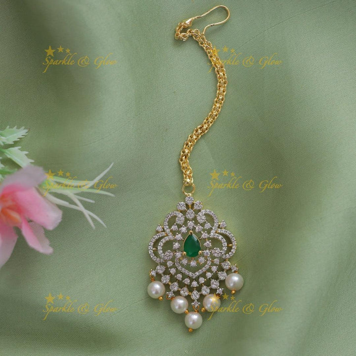 Exquisite Gold Polish Maang Tikka with Pearls | Sparkle & Glow