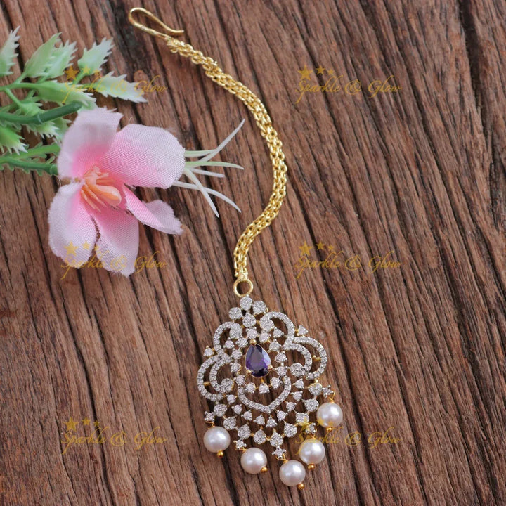 Exquisite Gold Polish Maang Tikka with Pearls | Sparkle & Glow