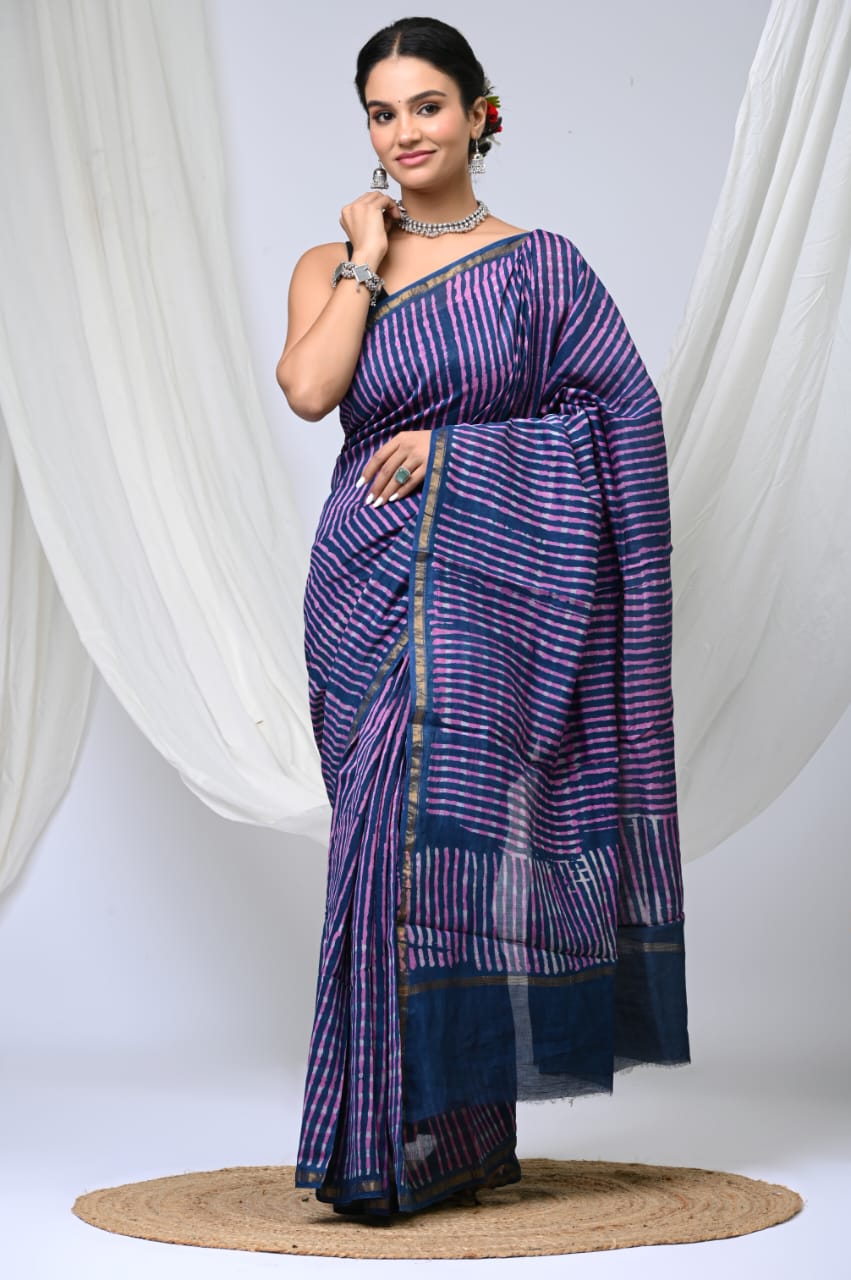 Elegant Chanderi Silk Saree - Festive Handblock Design