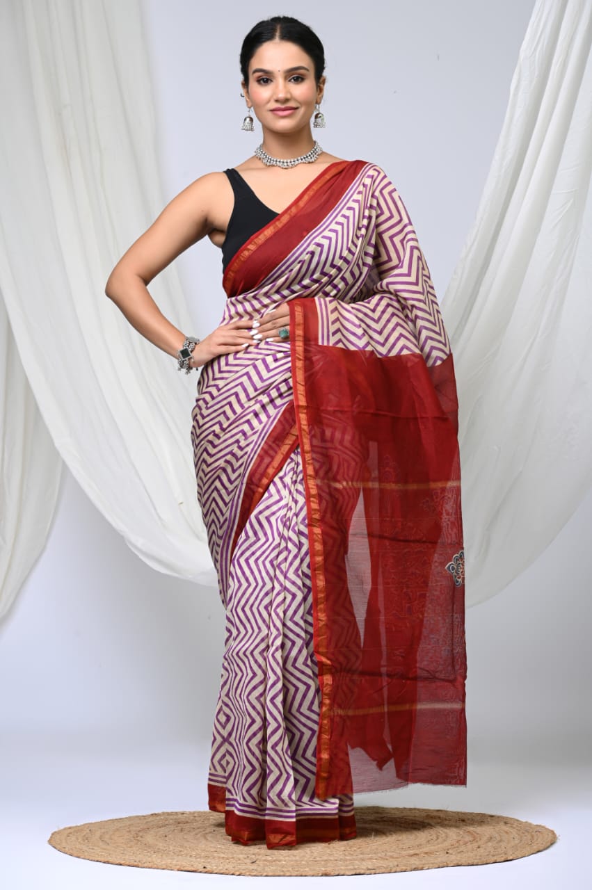 Elegant Chanderi Silk Saree - Festive Handblock Design