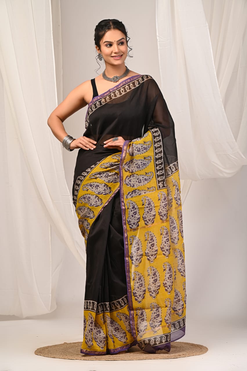 Elegant Chanderi Silk Saree - Festive Handblock Design
