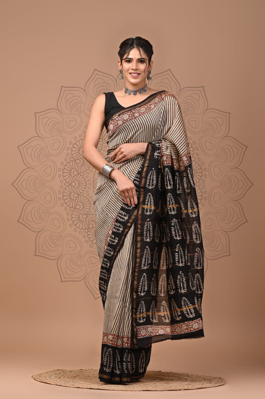 Elegant Chanderi Silk Saree - Festive Handblock Design