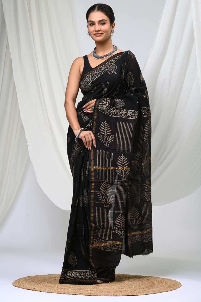 Elegant Chanderi Silk Saree - Festive Handblock Design