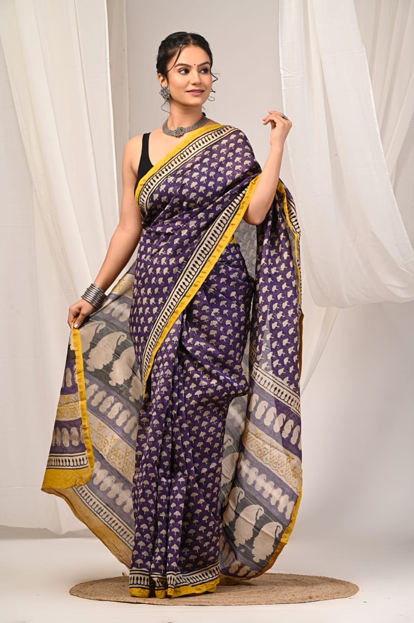 Elegant Chanderi Silk Saree - Festive Handblock Design