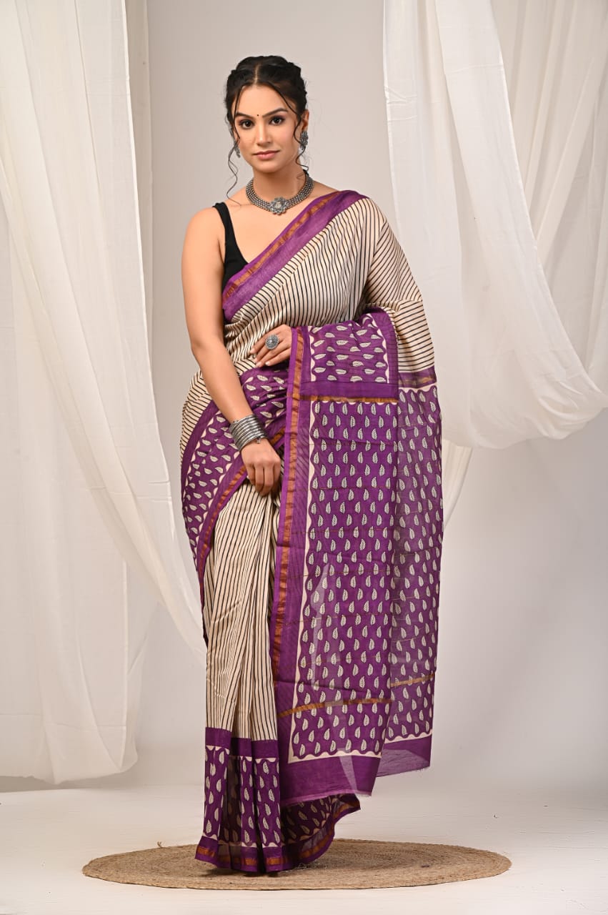 Elegant Chanderi Silk Saree - Festive Handblock Design