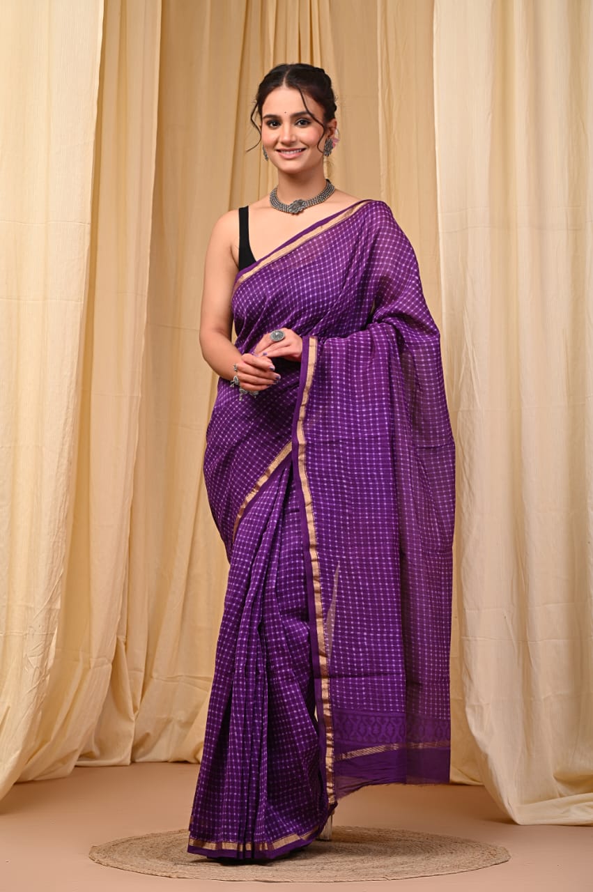 Elegant Chanderi Silk Saree - Festive Handblock Design