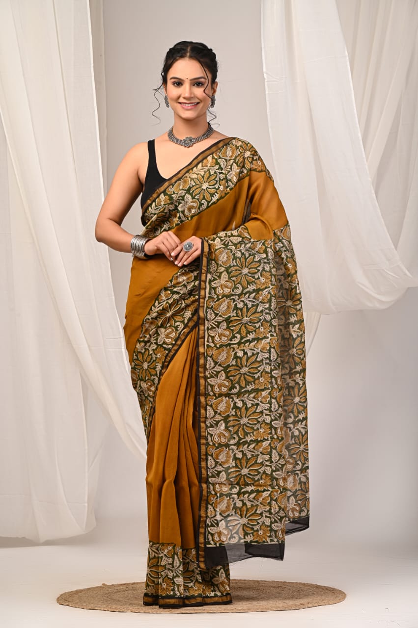Elegant Chanderi Silk Saree - Festive Handblock Design