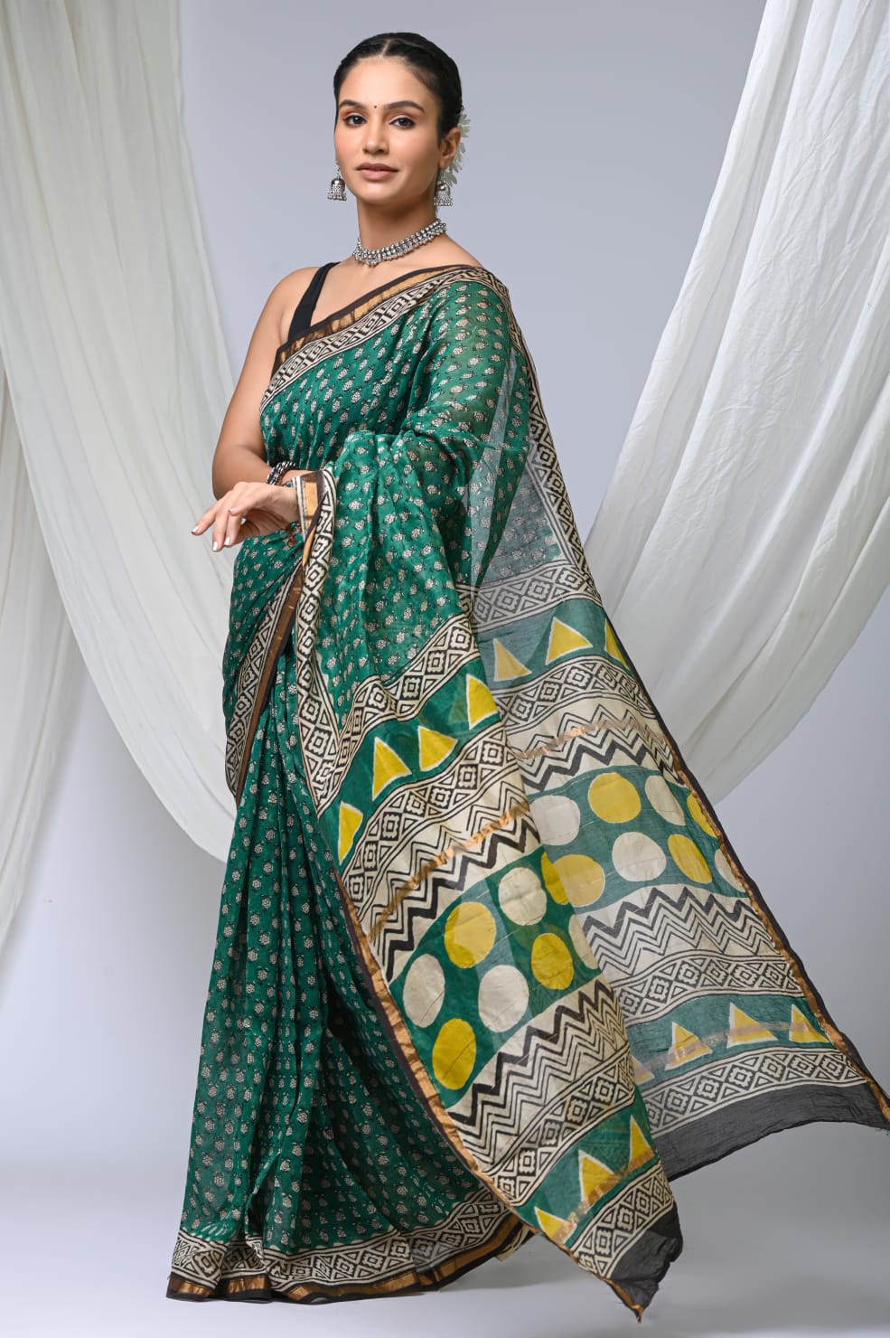 Elegant Chanderi Silk Saree - Festive Handblock Design