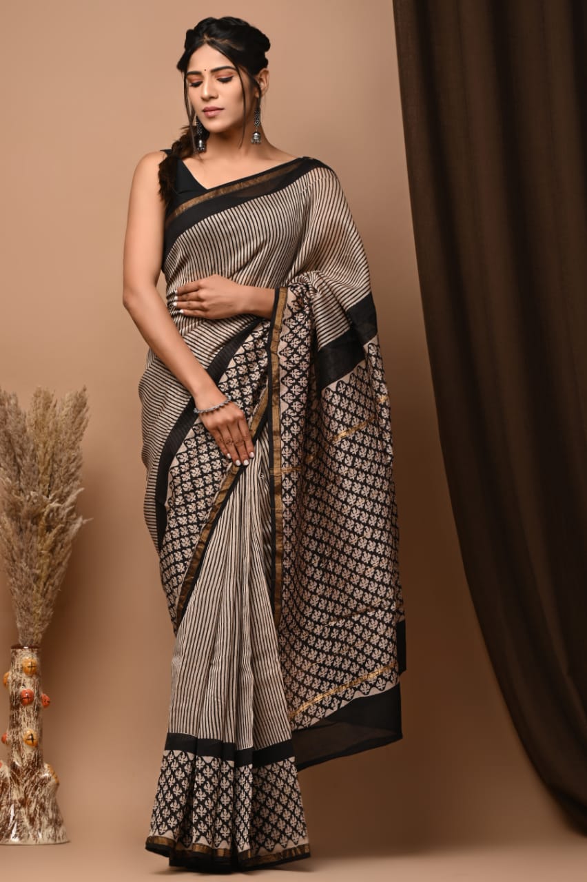 Elegant Chanderi Silk Saree - Festive Handblock Design