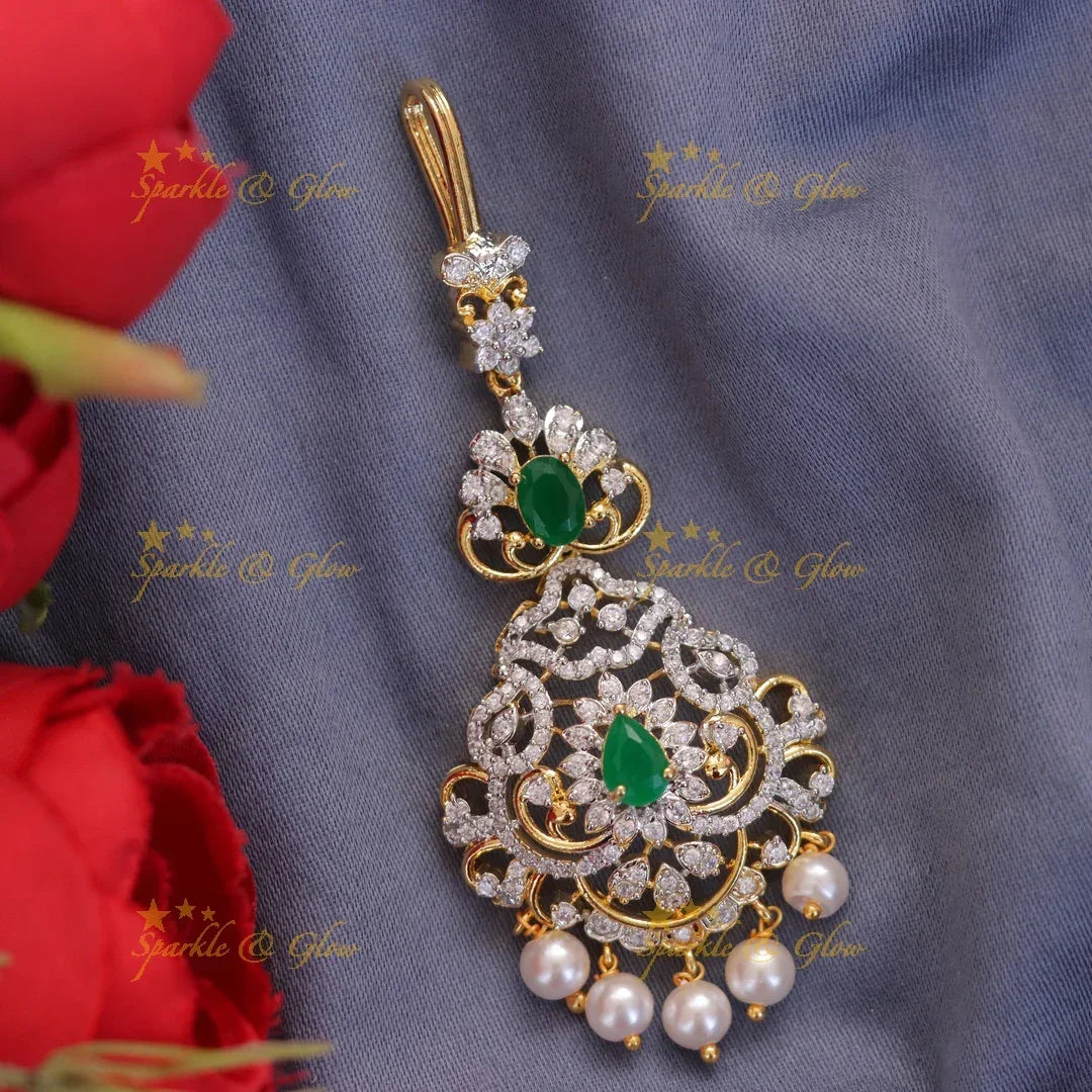Exquisite Gold Polish Floral Maang Tikka with Pearls