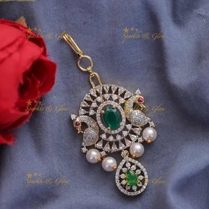 Elegant Pearl Maang Tikka with Peacock Design