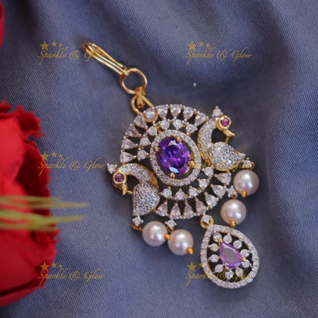 Elegant Pearl Maang Tikka with Peacock Design