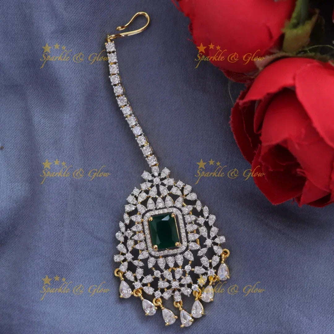 Sparkling Gold Floral Maang Tikka for Festive Glamour