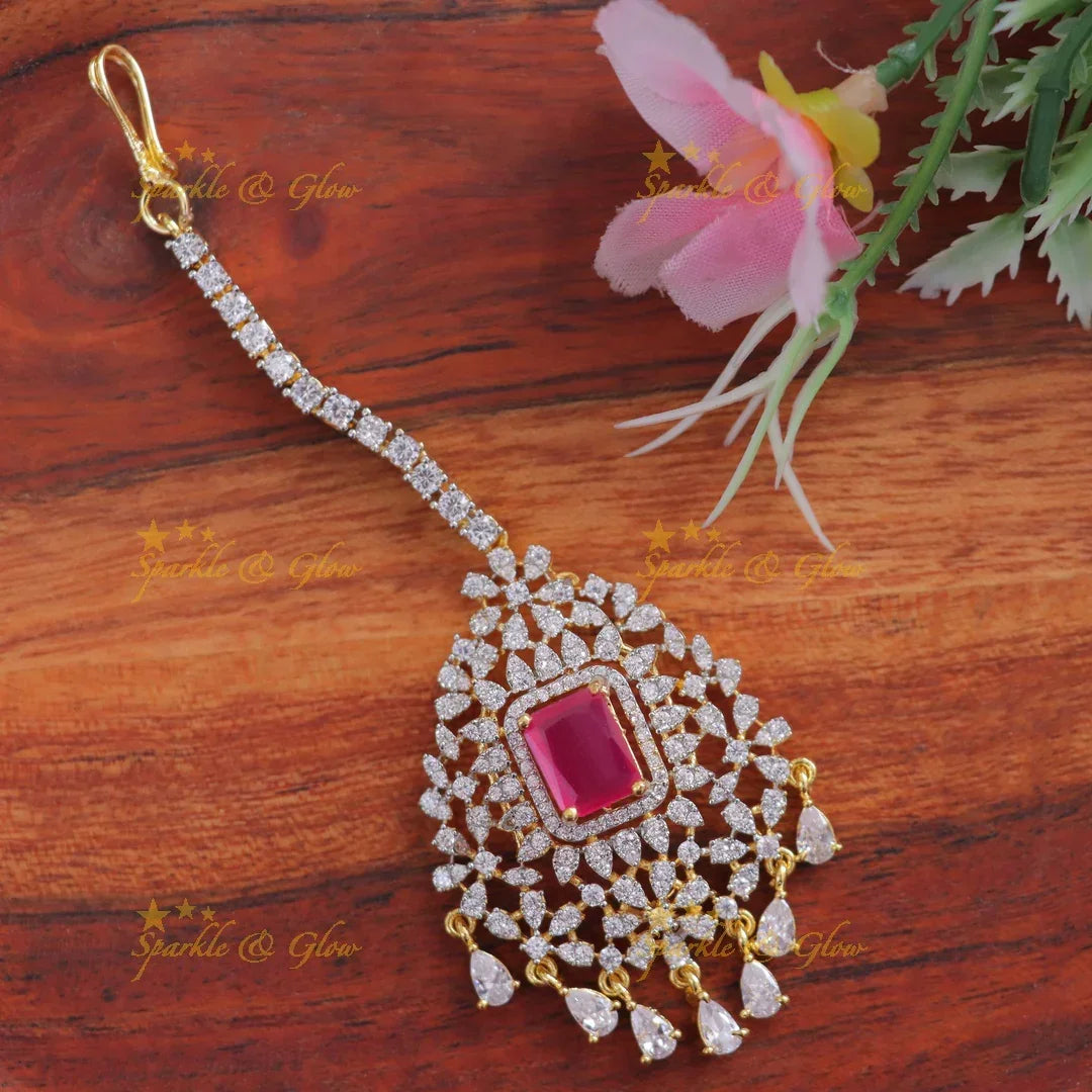 Sparkling Gold Floral Maang Tikka for Festive Glamour