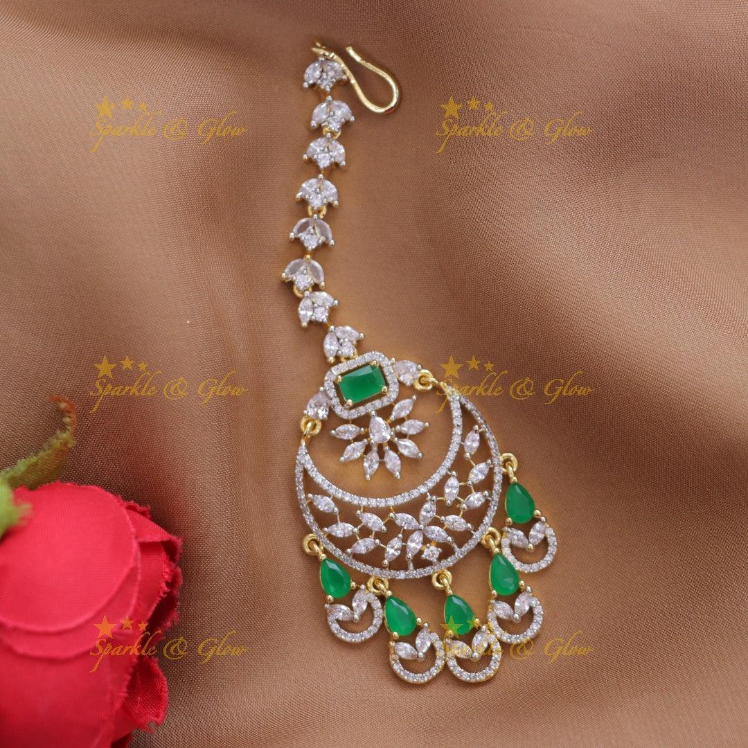 Exquisite Half Moon Floral Maang Tikka - Sparkle & Glow